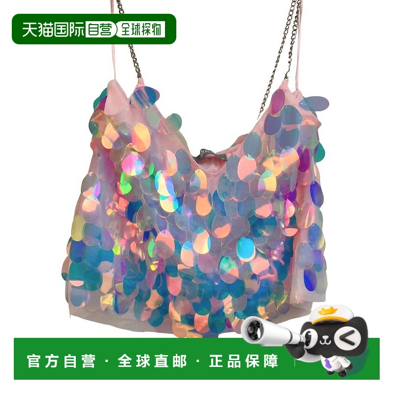 自营 blue bIridescent Sequin Crop Top In Pink - pink 美国奥