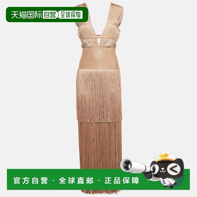 自营Herve Leger Metallic Lurex Knit Fringed Bodycon Evening