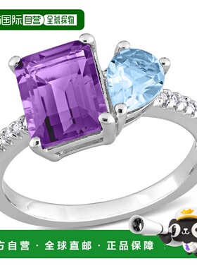 自营 mimi & max925 纯银 3 1/10 克拉 TGW 天蓝色托帕石和紫水晶