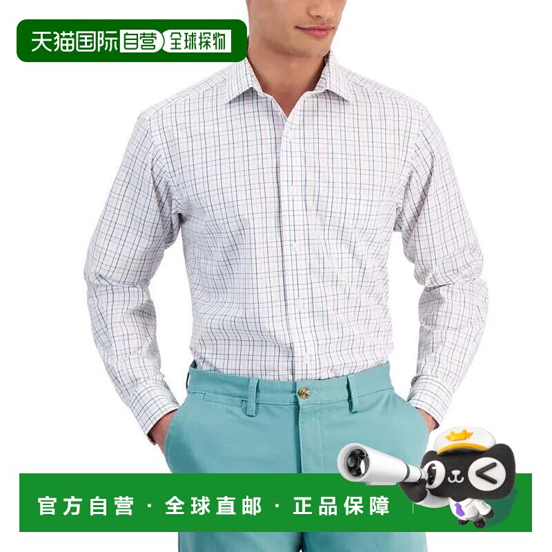 自营club room俱乐部房间正装衬衫男白色窗玻璃格子纽扣FTS223-白