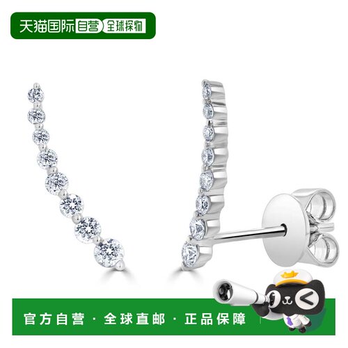 自营sabrina14K White Gold Diamond Climber Earrings - white g