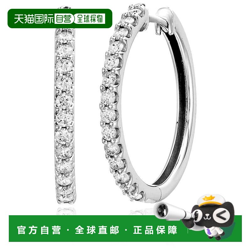 自营vir jewels1 克拉实验室培育钻石圈形耳环 10K 白金圆形爪镶