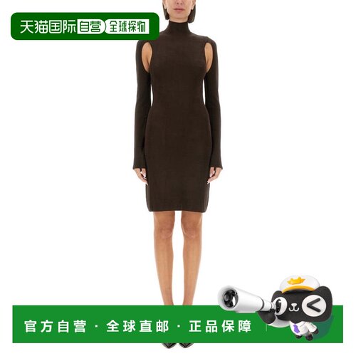 自营helmut langRibbed Turtleneck Mini Dress - brown 美国奥莱