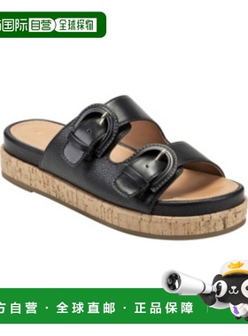 自营 Bandolino Merla女式黑色皮革滑套平底凉鞋JOBB2051-黑色 美