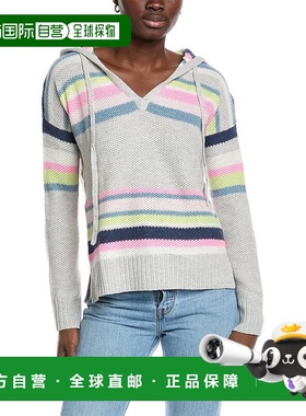 自营 autumn cashmere秋季羊绒条纹蜂窝针连帽衫-灰色 美国奥莱直