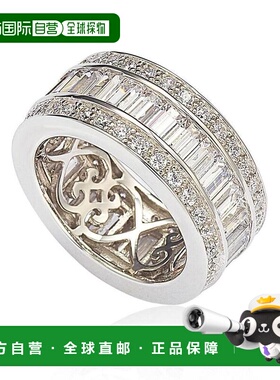 自营 Suzy Levian 纯银立方氧化锆白色长方形现代永恒戒指 - 白色