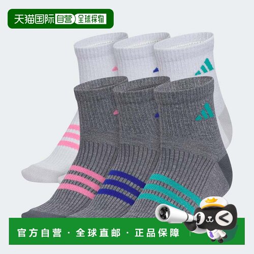 自营adidas女孩的Superlite 3.0 6-Pack四分之一袜子-白色/透明灰