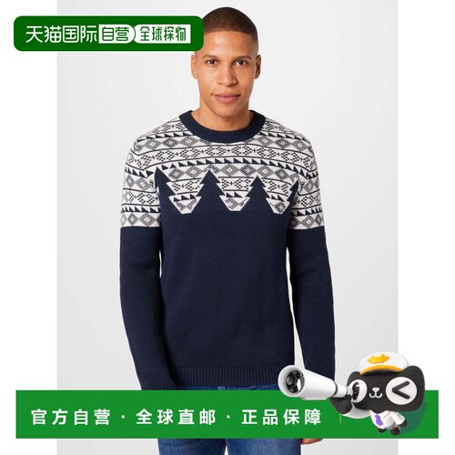自营selected homme精选Homme Snowden提花毛衣男式蓝色棉圆领GBO