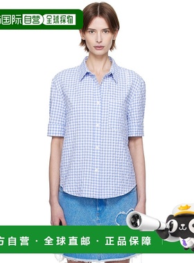 1h可退 香港直邮潮奢 Marni 玛尼 女士 蓝色 & 白色格纹衬衫 CAMA