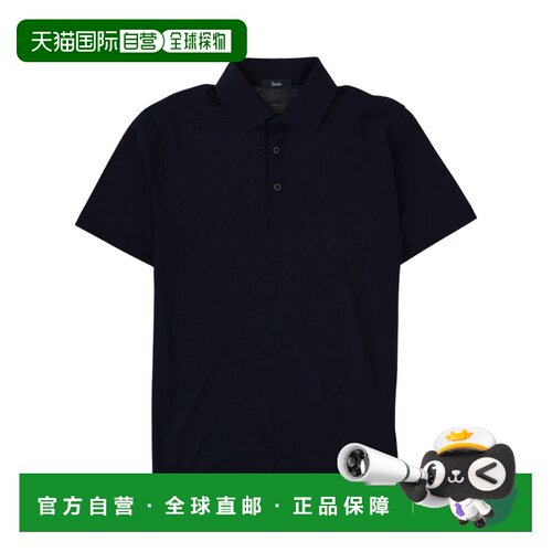 自营herno黑色短袖Polo衫，经典衣领和三扣门襟-黑色 美国奥莱直