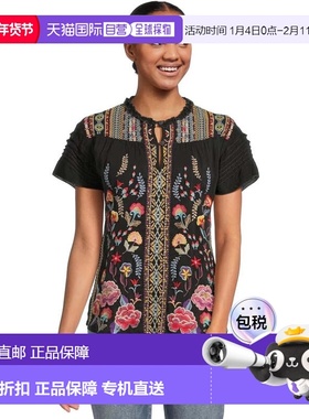 自营Women's Johnny Was Lafaret Blouse Black Floral Cupro Cap