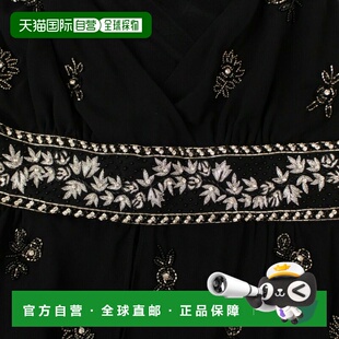 自营amiri女式黑色装饰真丝雪纺中长连衣裙 - 黑色 美国奥莱直发