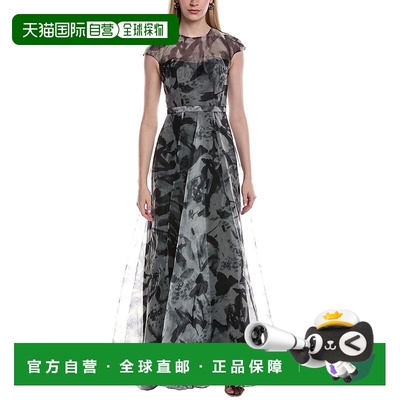 自营Rene Ruiz Illusion Organza A-Line Cap Sleeve Gown - blac