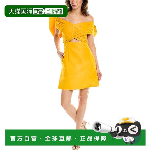自营 Carolina Herrera Off-The-Shoulder Silk Mini Dress yello