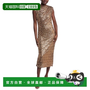 Sequin Draped Midi Dress 美国奥莱 自营Anne metallic Klein