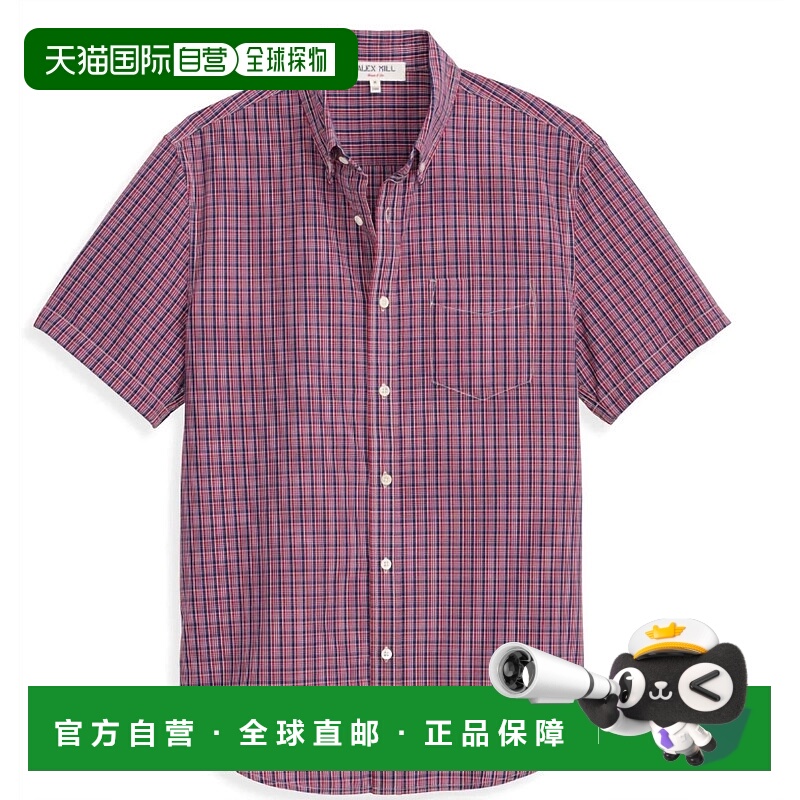 自营alex millMen's Short Sleeve Mill Madras Shirt In Red/nav