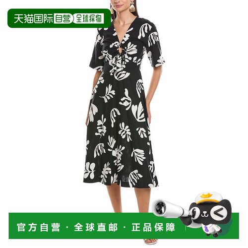 自营Marella Molise Linen-Blend Midi Dress - black 美国奥莱直