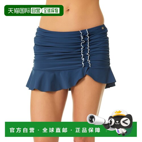 自营CeCe对比荷叶边泳裙-海军蓝 美国奥莱直发