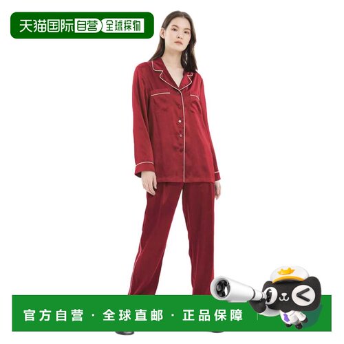 自营lilysilk女式22毫米金色滚边真丝睡衣套装-claret 美国奥莱直