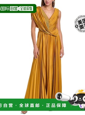 自营 Theia 缎面褶皱 A 字形礼服 - 金色 美国奥莱直发服饰连衣裙