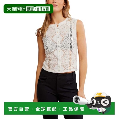 自营Women's Free People Jae Top Ivory Knit Sheer Sleeveless