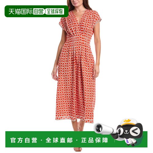 自营Max Studio Cap cleeve Front Tuck Midi连衣裙-白色 美国奥