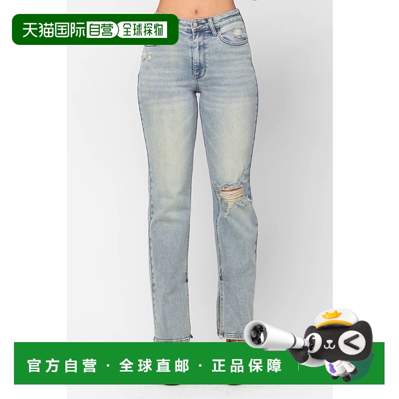 自营 judy blueHigh Waist Destroyed & Inseam Slit Straight De