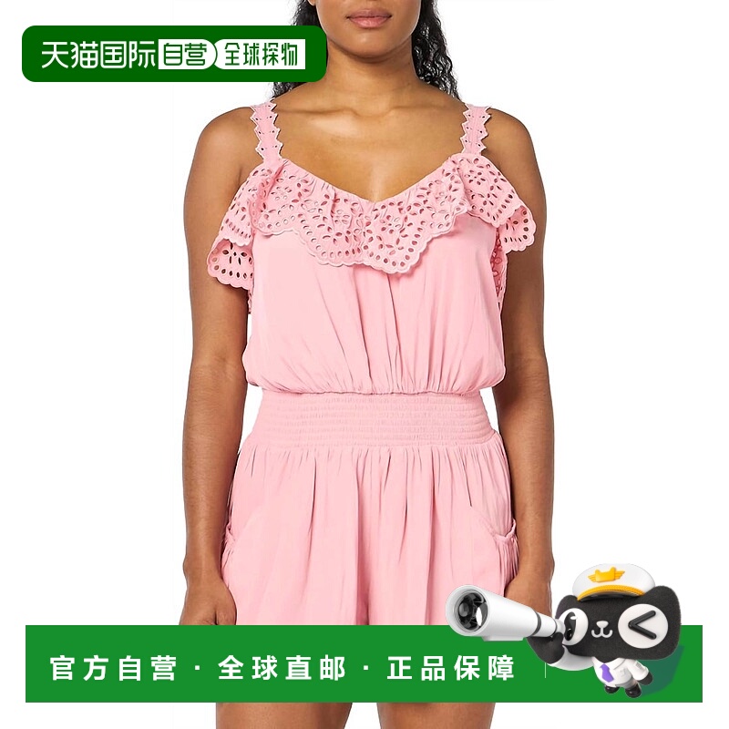 自营ramy brookEllen V Neck Eyelet Romper In Pink Tulip - pin