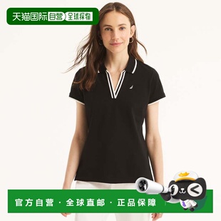 自营Nautica/诺帝卡 女式可持续制作海洋开叉领 Polo 衫 纯黑色