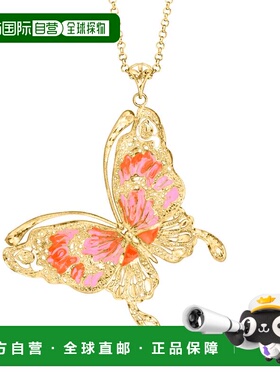 自营Ross-Simons 意大利粉色和橙色珐琅蝴蝶吊坠项链，18kt 黄金