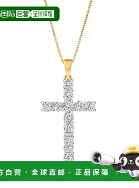 自营 Ross-Simons Diamond Cross Pendant Necklace in 14kt Yell