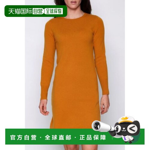 自营incashmereCashmere Long Sleeve Crew Neck Dress - honey