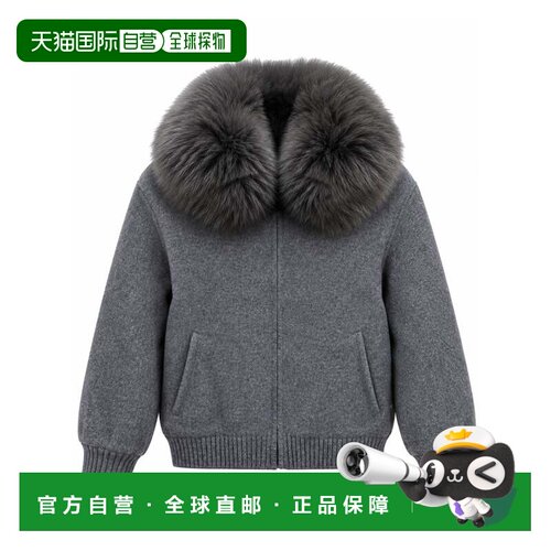 美国直邮自营yves salomon羊毛飞行夹克，搭配狐狸皮草衣领和精
