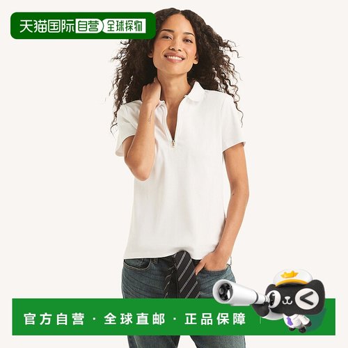 自营Nautica Womens Zip-Up Polo - bright white 美国奥莱直发