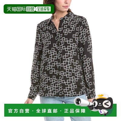 自营T Tahari Button Down Printed Blouse - black 美国奥莱直发