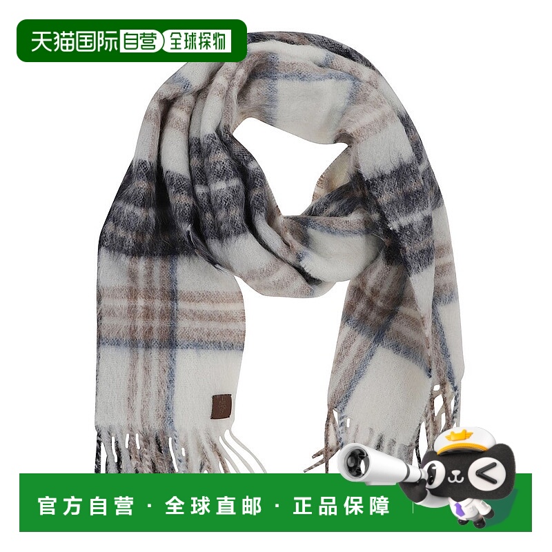 自营eleventyPlaid Pattern Alpaca-Wool Blend Scarf - grey 美