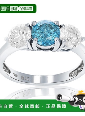 自营 vir jewels2 克拉 3 石蓝色和白色钻石订婚戒指 14K 白金 -