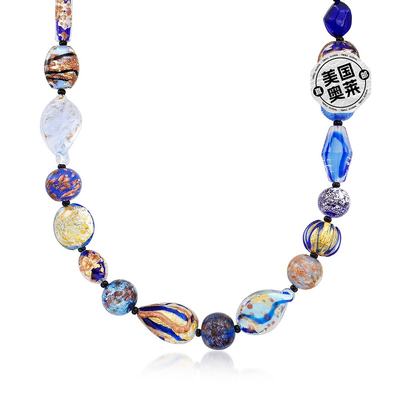 Ross-Simons Italian Blue Murano Glass Bead Necklace in 18kt