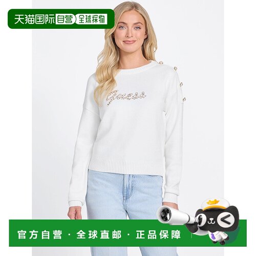 自营guessErin Beaded Logo Sweater - milky 美国奥莱直发毛衣