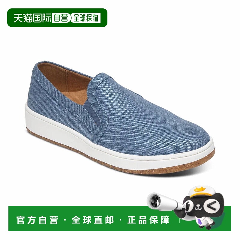 自营aetrex女式Cameron Slip-On运动鞋,牛仔/灰褐色-牛仔/灰白色