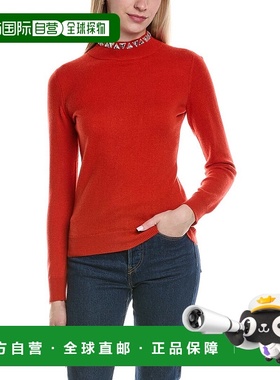 自营sofiacashmere石边立领羊毛和羊绒混纺毛衣-橙色 美国奥莱直