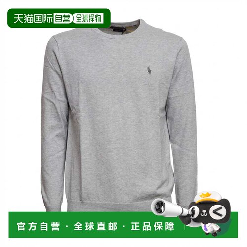 自营polo ralph lauren修身棉质圆领常规毛衣-灰色 美国奥莱直发