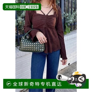 美国奥莱直发 自营 moon river棕色方领长袖 上衣