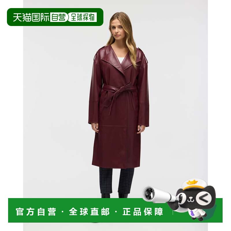 自营nvlt女式诗人翻领人造皮革风衣-葡萄酒 美国奥莱直发