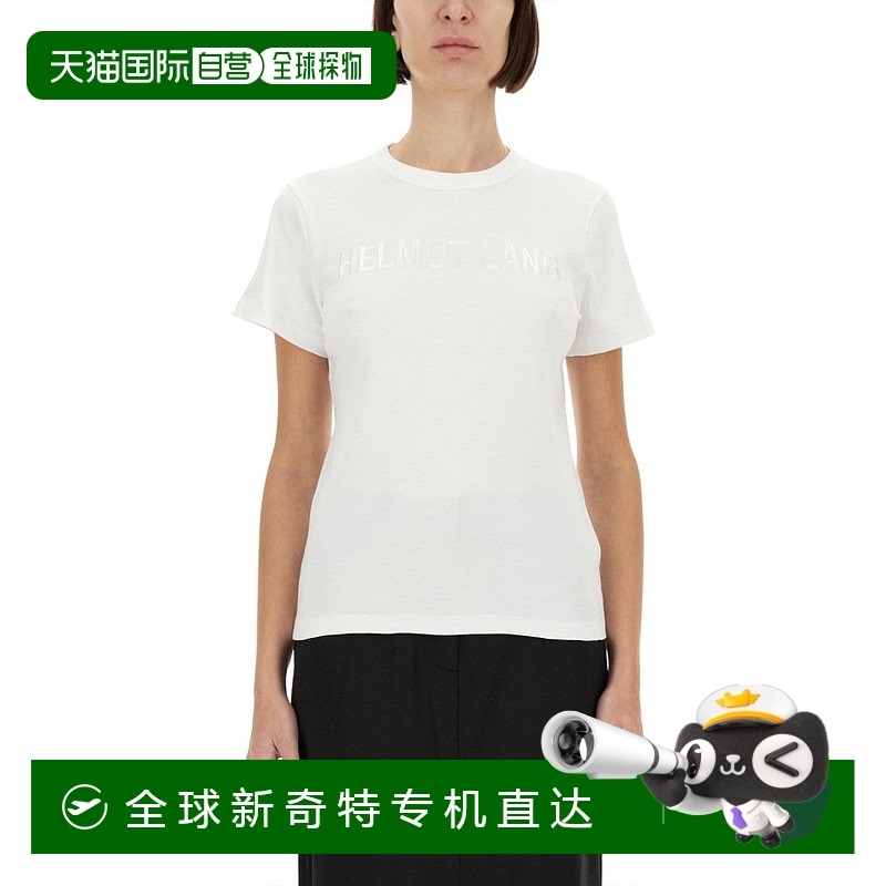 自营helmut lang修身白色T恤，带有微妙的标志装饰-白色 【美国奥