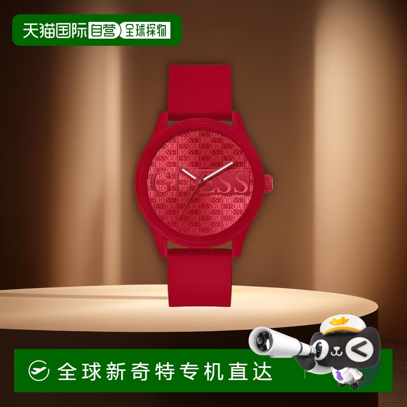 【美国直邮】GUESS 男士红色硅胶模拟手表 45mm 时尚百搭进口表壳