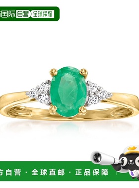 自营 Ross-Simons 14kt 黄金镶钻祖母绿戒指 - 绿色 美国奥莱直发