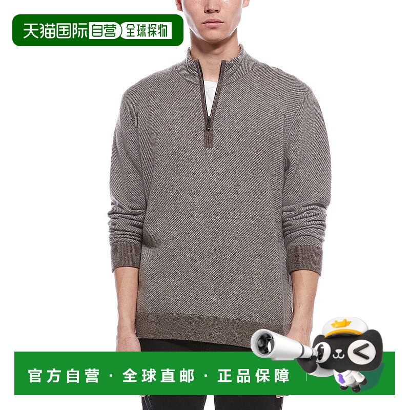 自营Raffi Diagonal Stripe 1/4-Zip Cashmere Mock Neck Sweater