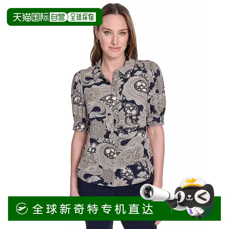 1h可退 【美国直邮】tommy hilfiger 女士 衬衫泡泡袖印花