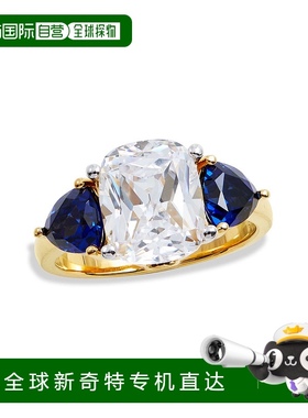 自营 savvy cie jewels18K 金纯银蓝宝石和白色 CZ 戒指 - 黄色